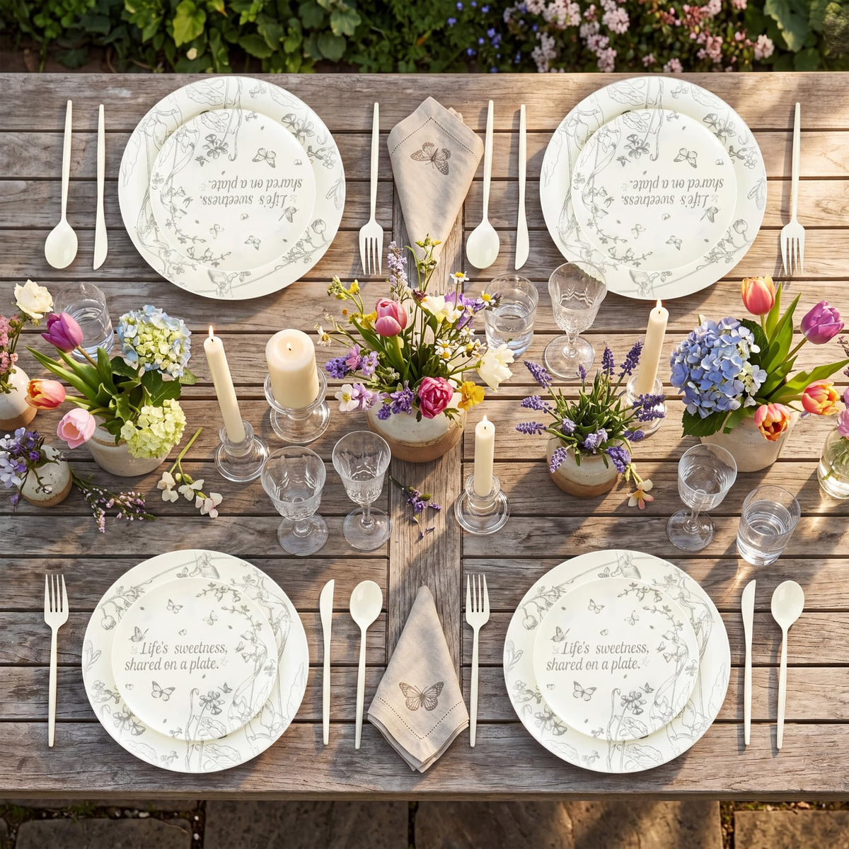 Blue Floral Plastic Plates, 60 Pieces