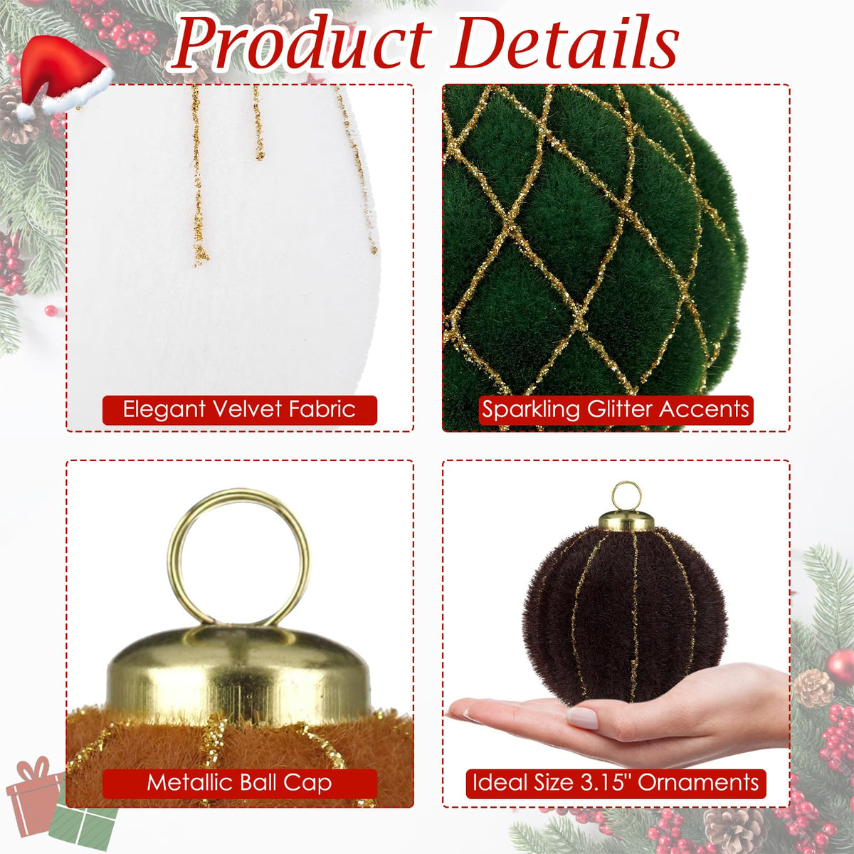 Royal Blue Velvet Christmas Ornament Balls, Set of 12
