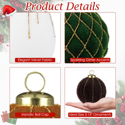 Royal Blue Velvet Christmas Ornament Balls, Set of 12