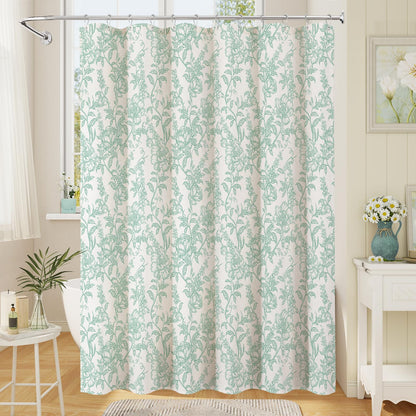 Blue Floral Linen Blend Shower Curtain