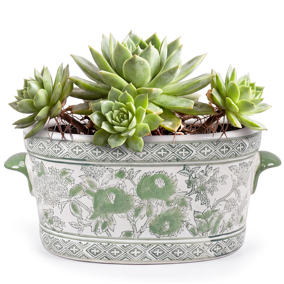 Blue and White Chinoiserie Oval Planter