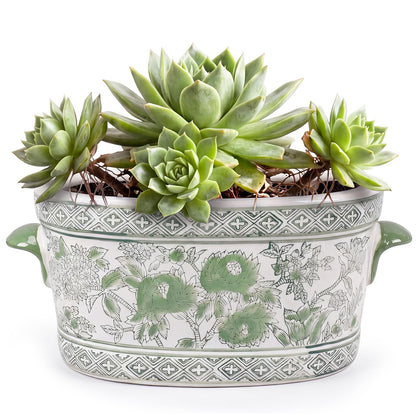 Blue and White Chinoiserie Oval Planter