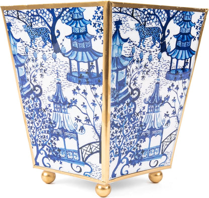 Blue and White Enamel Cachepot, 4 Inch