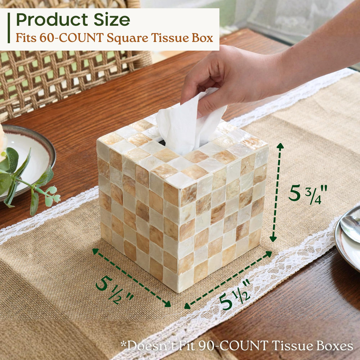 Navy Capiz Square Tissue Box Cover