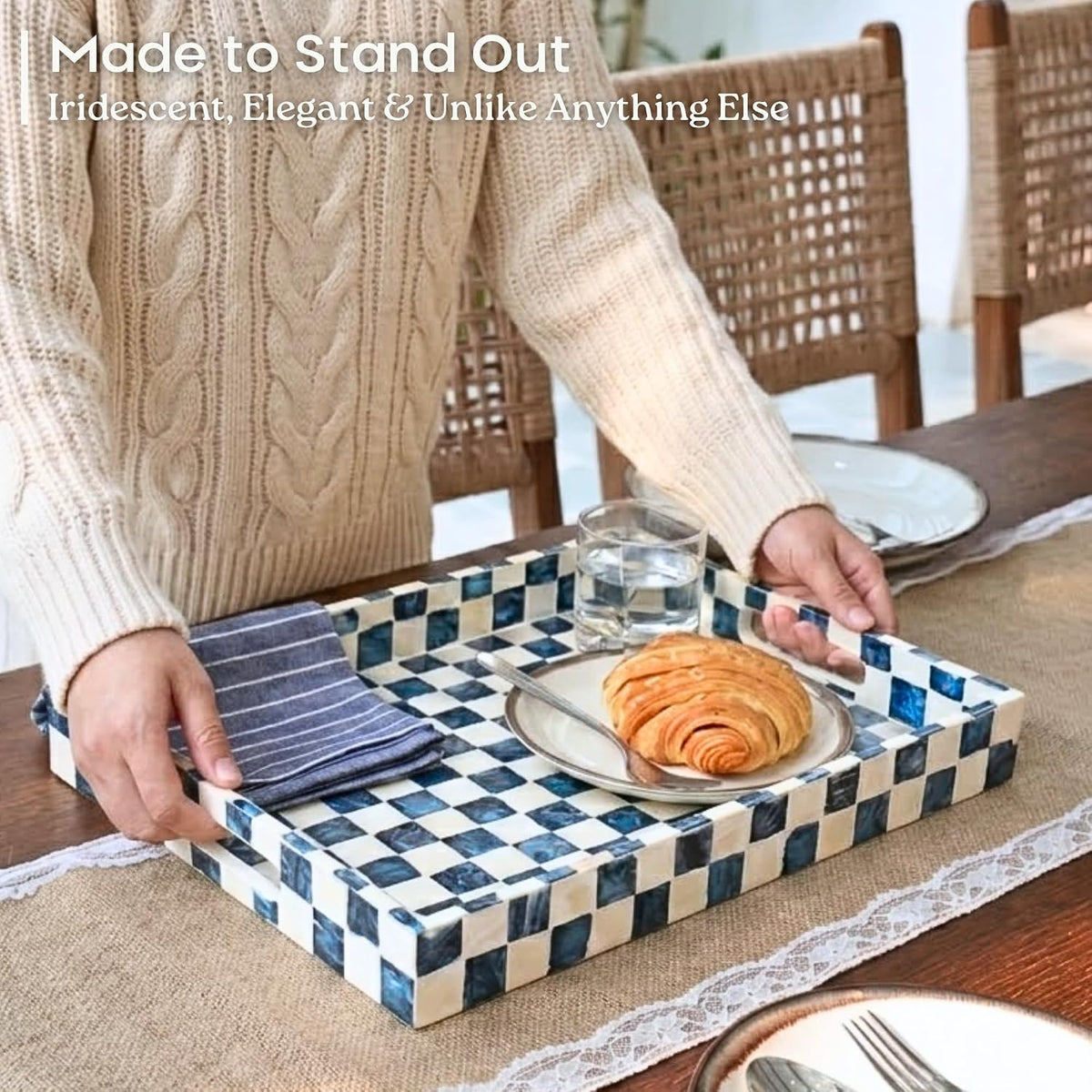 Capiz Shell Decorative Serving Tray, Navy Blue