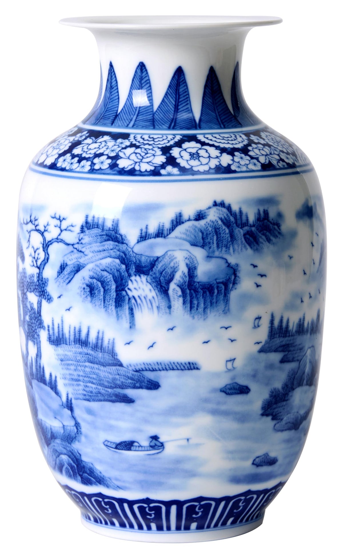 Blue and White Chinoiserie Vase, 8 or 9 Inch