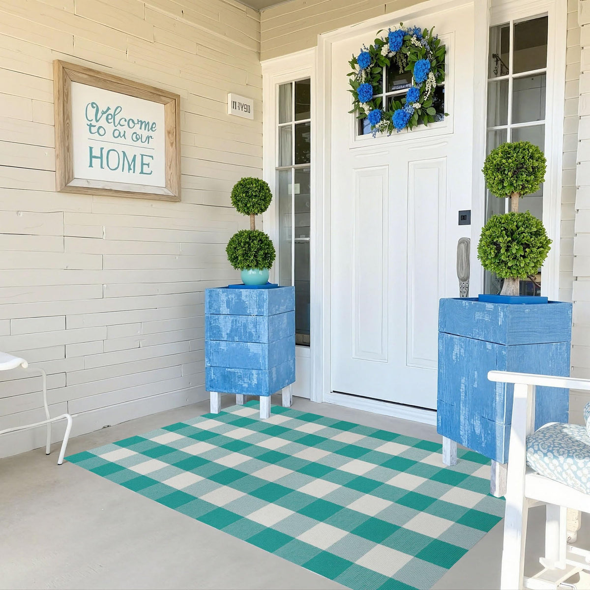 Blue Buffalo Plaid Outdoor Rug, 27.5x43