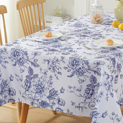 Blue and White Floral Tablecloth, Rectangle