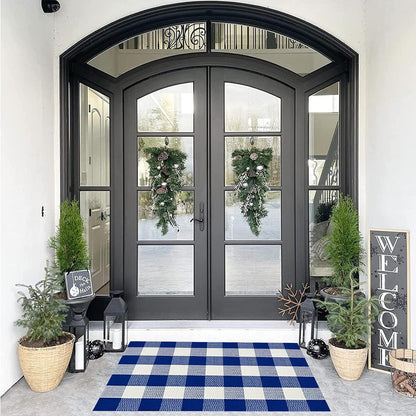 SEEKSEE Blue Buffalo Plaid Porch Rug, 27.5x43