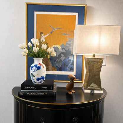 Blue and White Chinoiserie Vase, 8 or 9 Inch