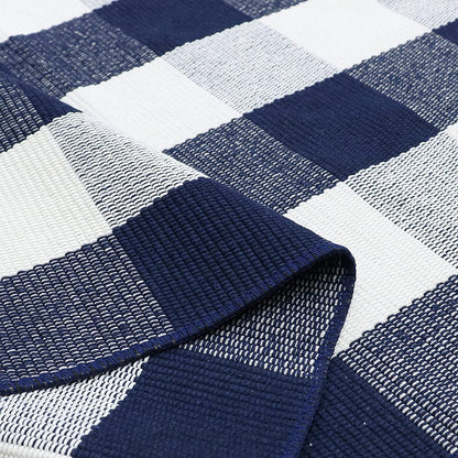 SEEKSEE Blue Buffalo Plaid Porch Rug, 27.5x43