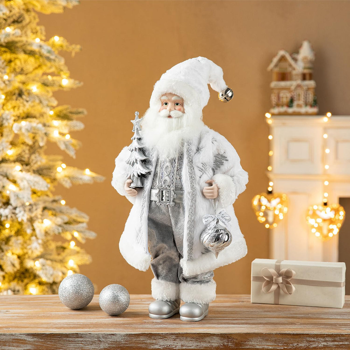 Blue Velvet Santa Figurine, 18 Inch
