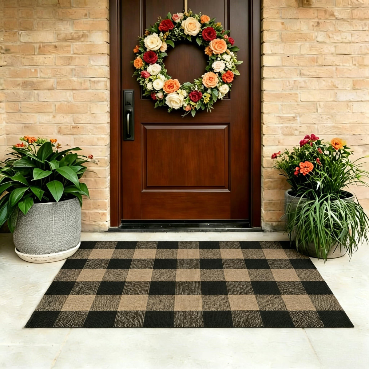 Blue Buffalo Plaid Outdoor Rug, 27.5x43
