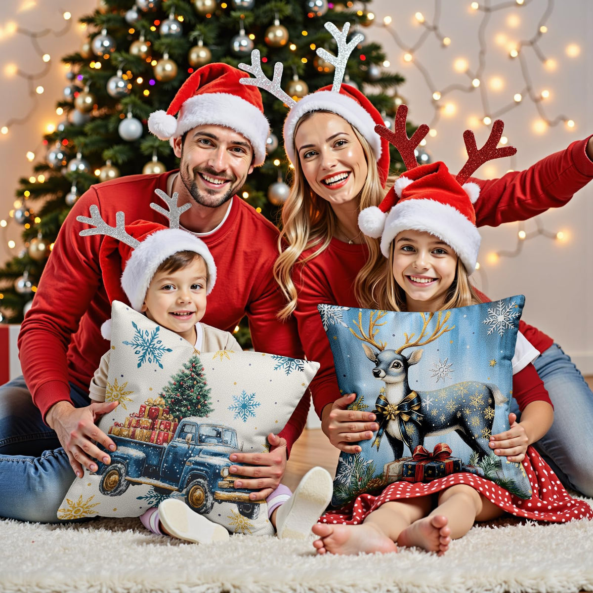 Navy Velvet Christmas Pillow Covers, Set of 4