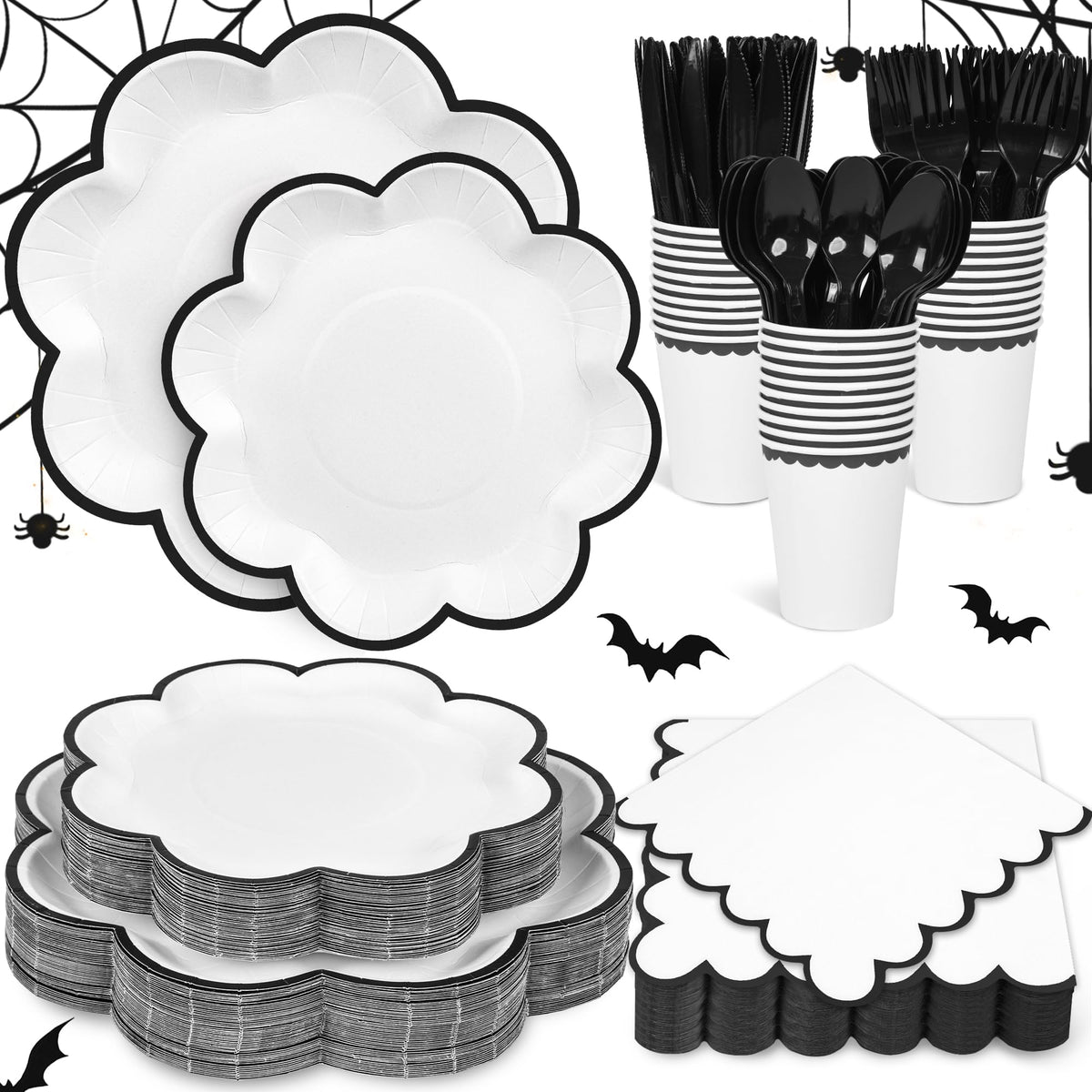 Blue and White Paper Tableware Set, Serves 50