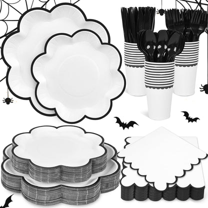 Blue and White Paper Tableware Set, Serves 50