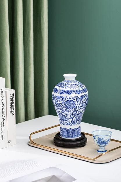 GaLouRo Blue and White Ginger Jar Vase, 9 to 10 Inch