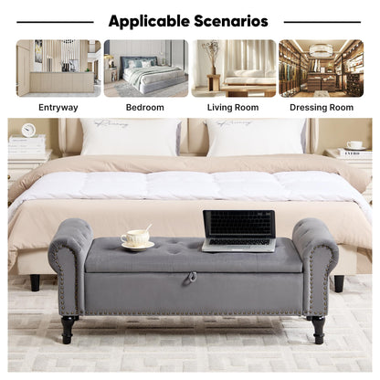 Navy Velvet Tufted Storage Bench