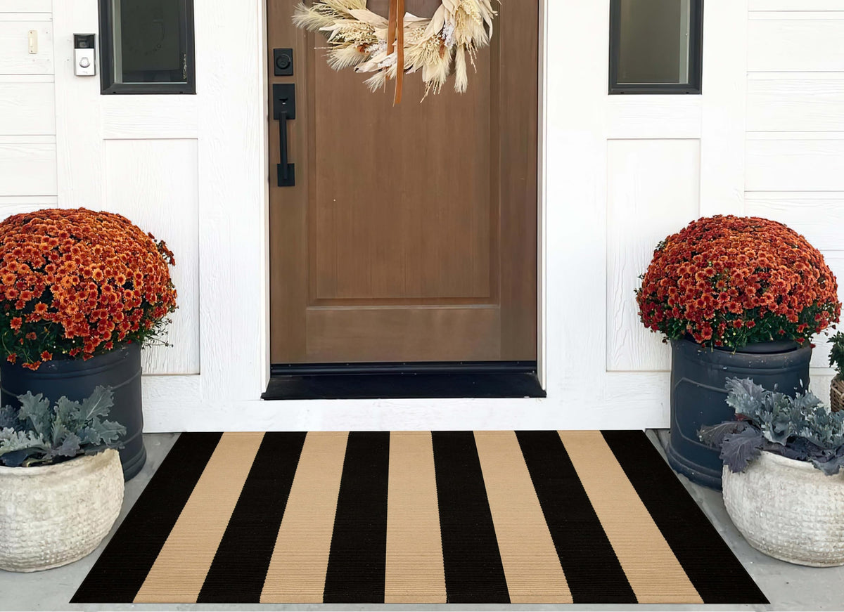 Light Blue Buffalo Plaid Cotton Door Mat, 24x35
