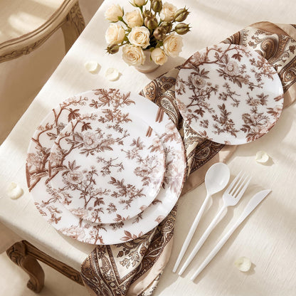 Blue Floral Plastic Plates, 60 Pieces