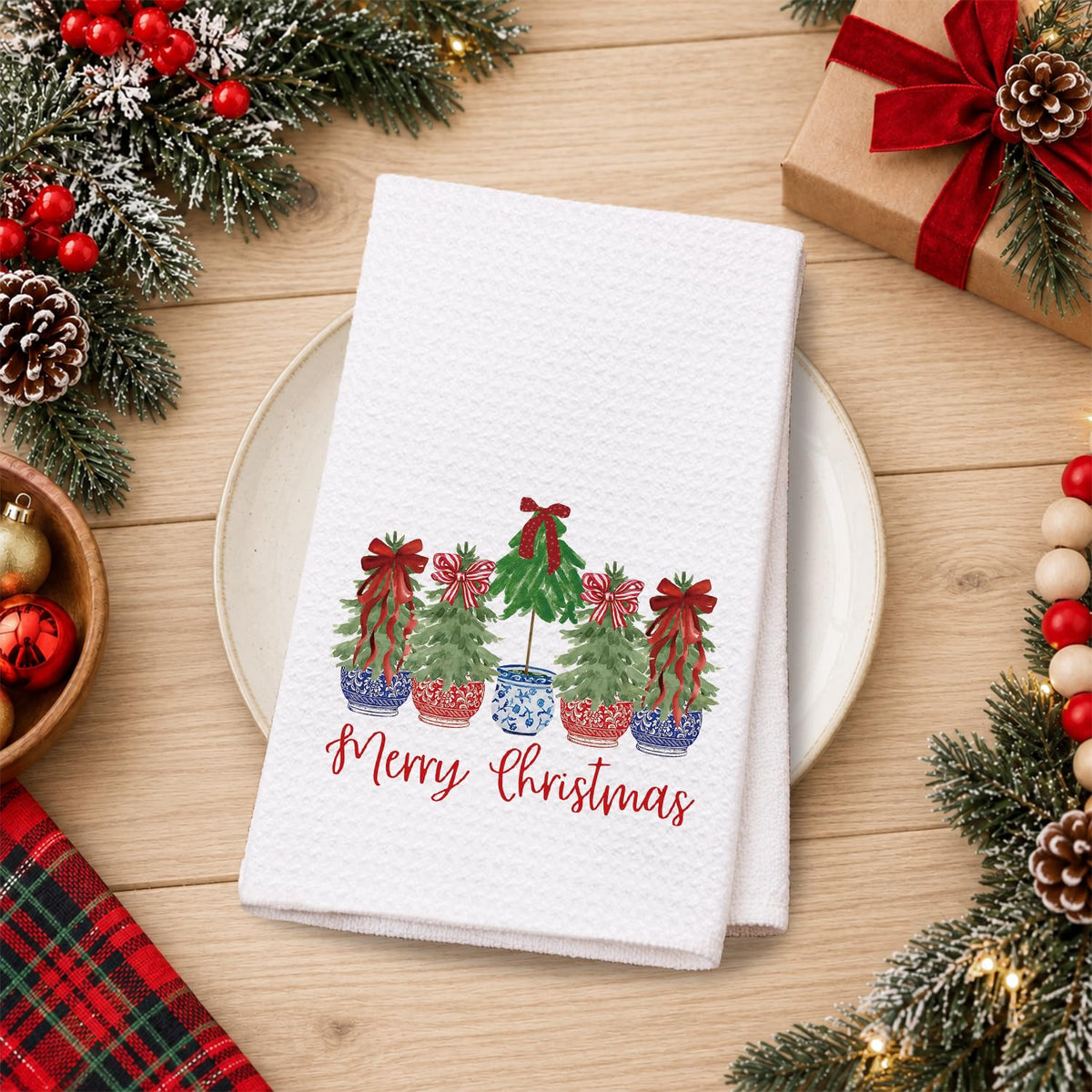Chinoiserie Christmas Kitchen Hand Towels, 16x24 Inch
