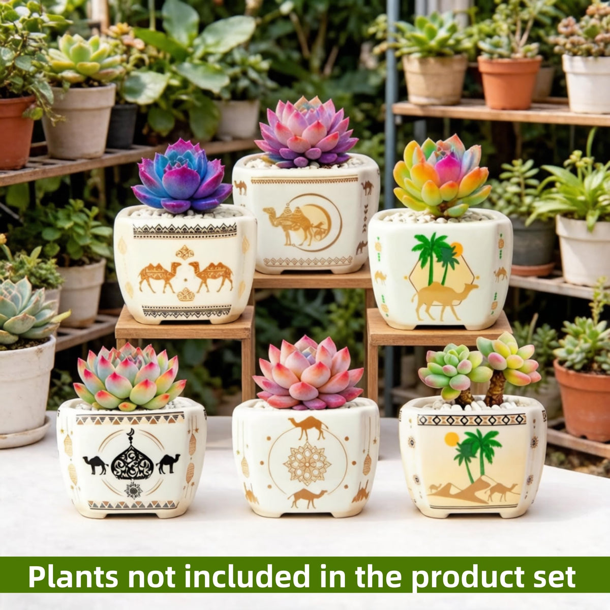 Blue and White Succulent Planters, Set of 6