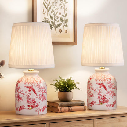 Blue and White Ceramic Cordless Lamps, Set of 2