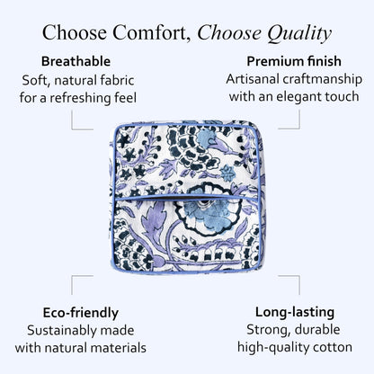Block Print Cotton Tissue Box Cover, Apatite Blue