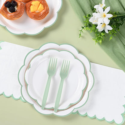 Blue Scalloped Paper Plates and Napkins, Serves 24