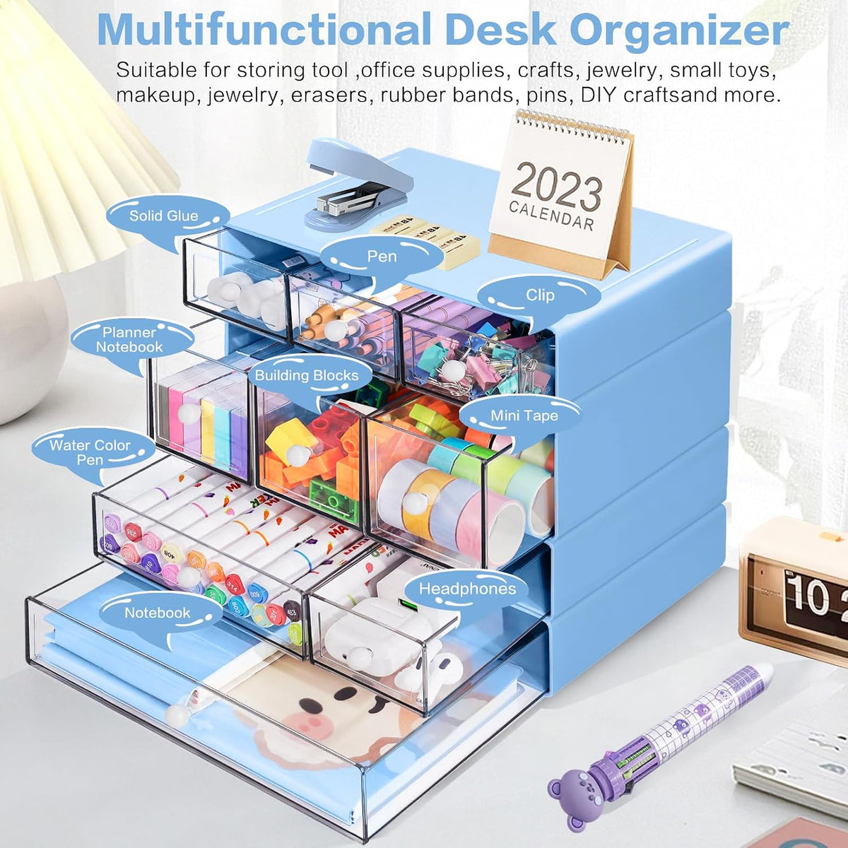Blue 9-Drawer Desktop Storage Organizer