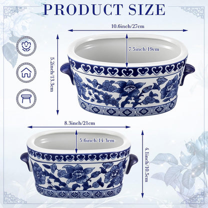 Blue and White Oval Chinoiserie Planters, Set of 2