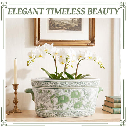 Blue and White Chinoiserie Oval Planter