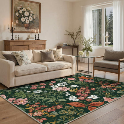 Bavni Dusty Blue Floral Washable Rug