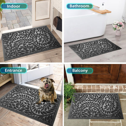 Blue Leaf Front Door Mat, Non-Slip Rubber