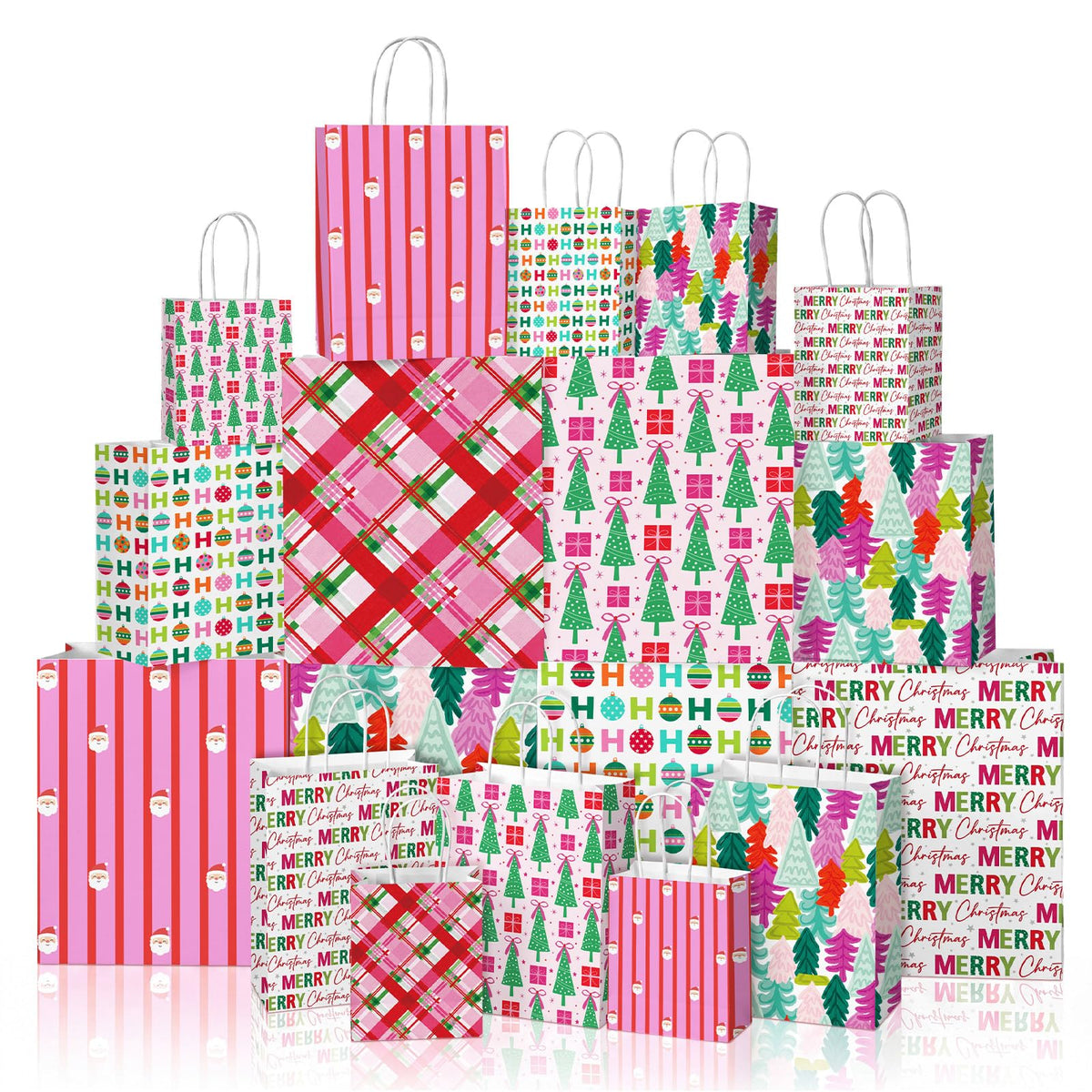 Blue Toile Christmas Kraft Gift Bags, Set of 18