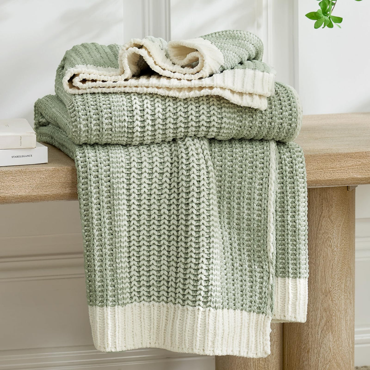 Checkered Knit Throw Blanket, Blue, 50 x 60 Inch