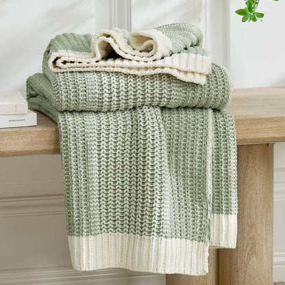Checkered Knit Throw Blanket, Blue, 50 x 60 Inch