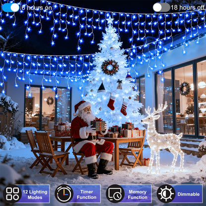 Blue and Cool White Icicle Lights, 164 ft