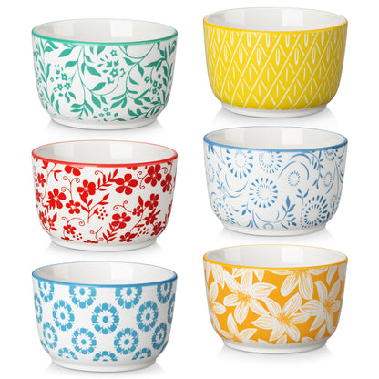 Floral Ceramic Ramekins, Set of 6