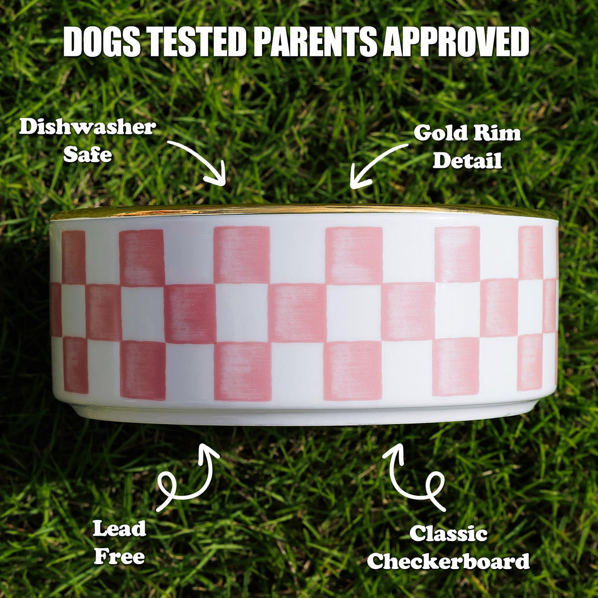 Blue and White Checkered Ceramic Dog Bowls