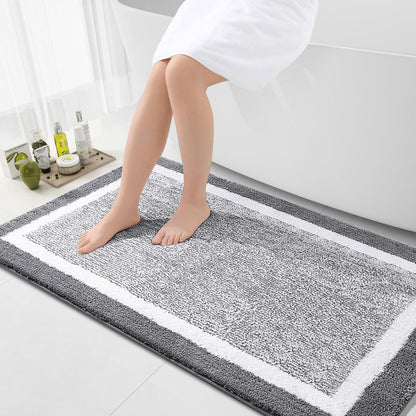 Navy and White Microfiber Bath Rug, 36 x 24