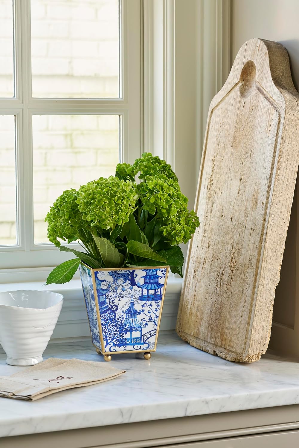 Blue and White Enamel Cachepot, 4 Inch