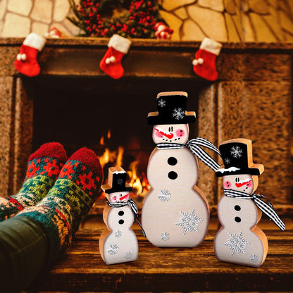 Chinoiserie Wooden Snowmen, Set of 3