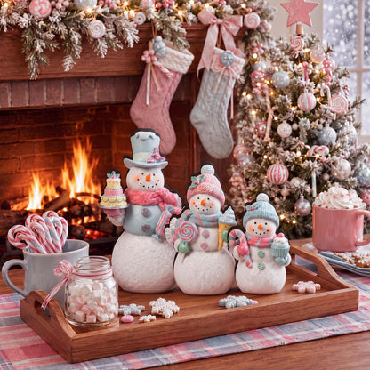 Chinoiserie Wooden Snowmen, Set of 3