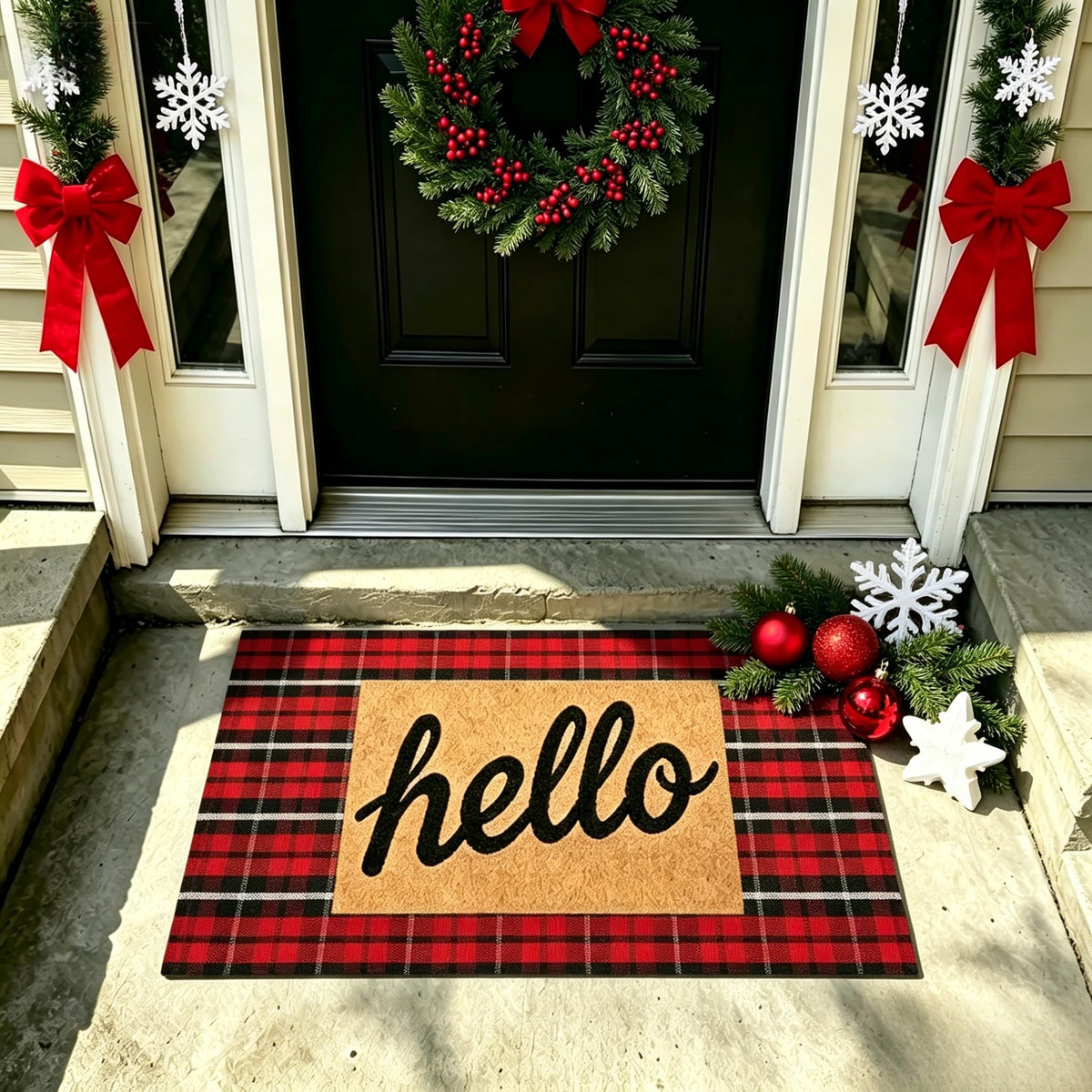 MUBIN Blue White Plaid Cotton Rug, 27.5x43