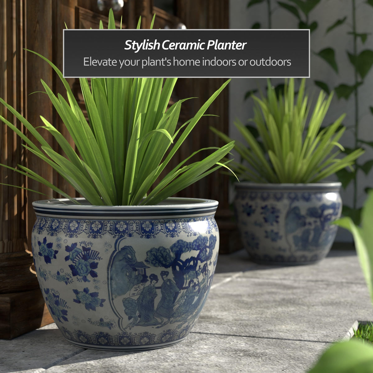 Ladies Blue and White Porcelain Fishbowl Planter