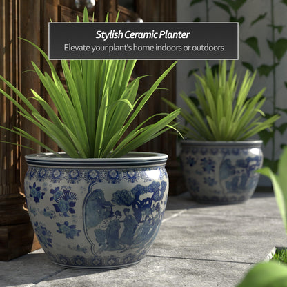 Ladies Blue and White Porcelain Fishbowl Planter