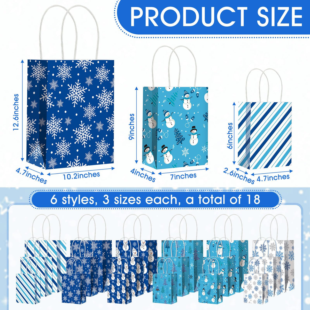 Blue Toile Christmas Kraft Gift Bags, Set of 18