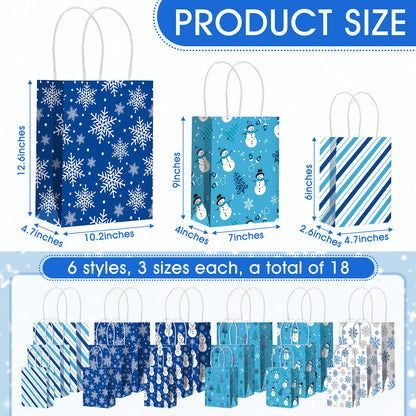 Blue Toile Christmas Kraft Gift Bags, Set of 18
