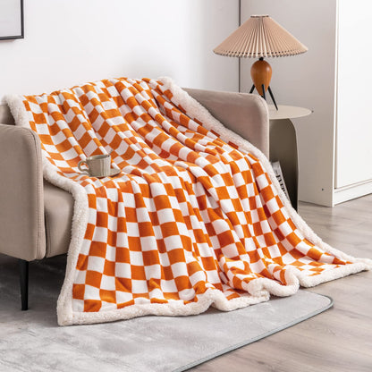 Navy Checkered Sherpa Throw Blanket
